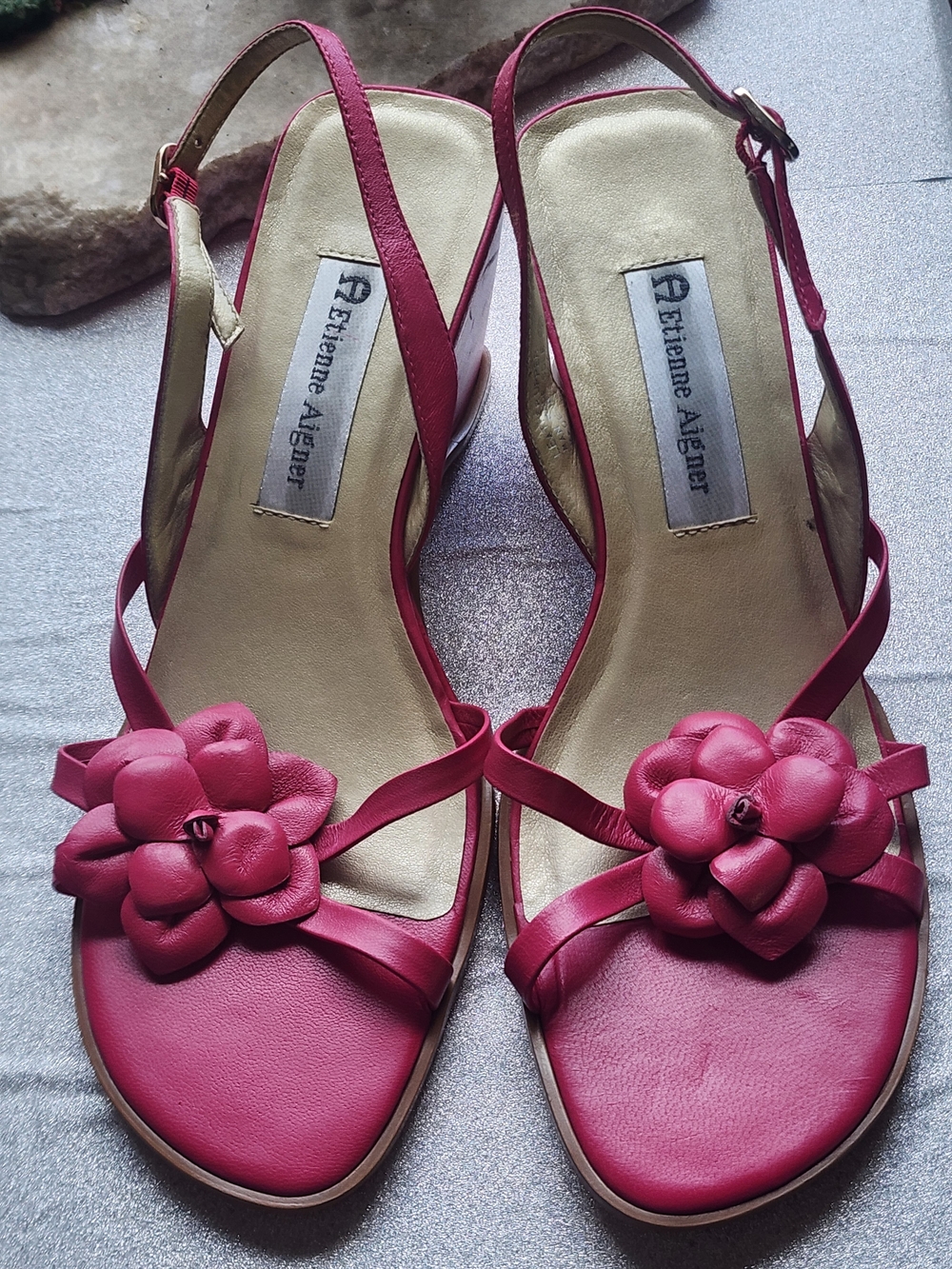 Etienne Aigner Pink Flower Slingback Sandals